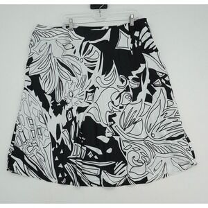LaneBryant Black White Abstract Floral ALine Midi Skirt Plus Size 22 Made in USA